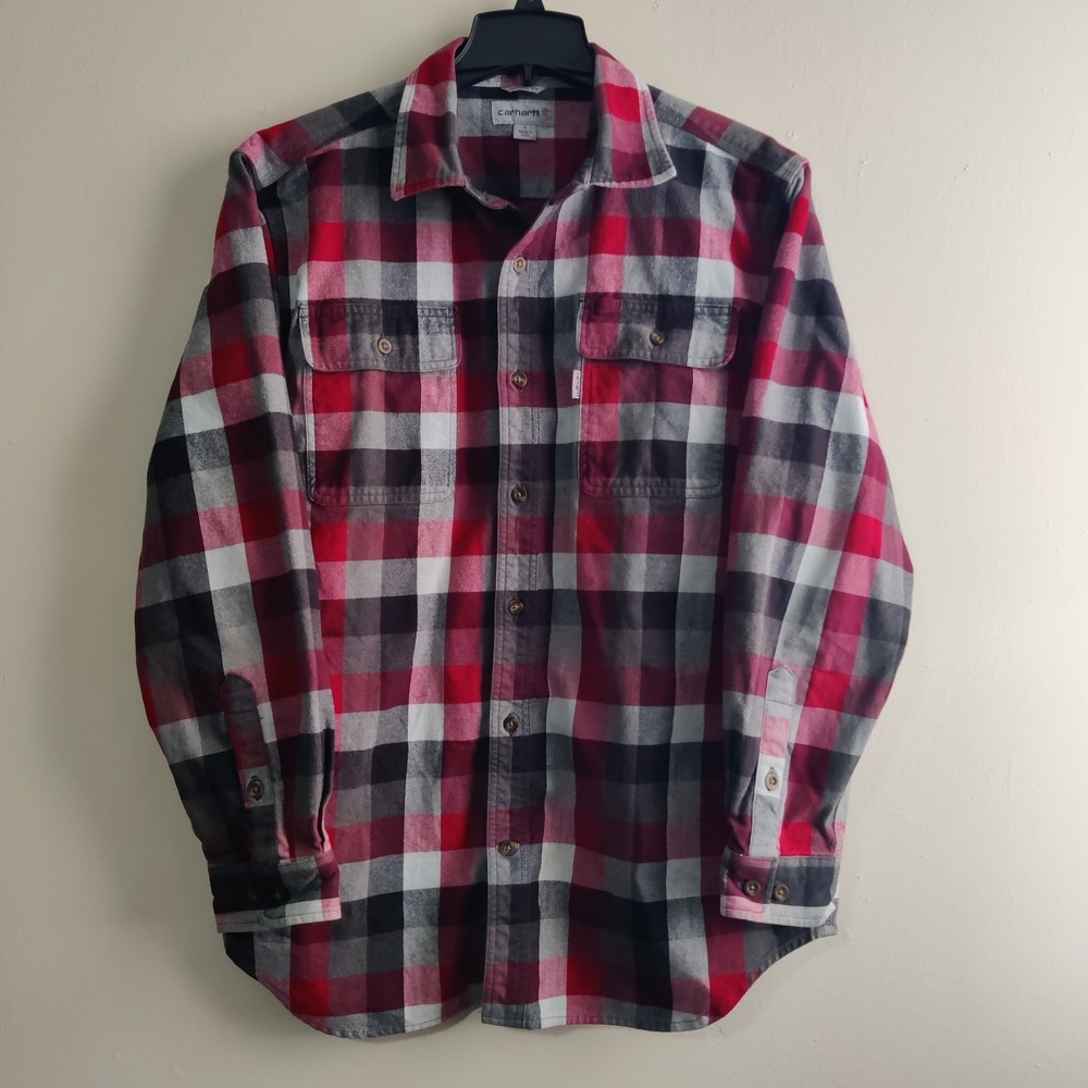 Carhartt Canvas Button Up Shacket Thick Shirt Men's Large Red White Gray Flannel